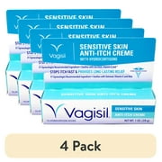 (4 pack) Vagisil Sensitive Skin Anti-Itch Cream for Women, with Hydrocortisone, Helps relieve Yeast Infection Irritation, Soothes & Cools, 1oz