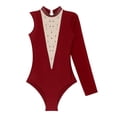 thumbnail image 5 of inhzoy Asymmetric Leotards for Women Shiny Rhinestone Gymnastics Dance Bodysuit Burgundy XXL, 5 of 7
