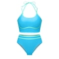 thumbnail image 5 of Neon High Waisted Bikini for Women Two Piece Swimsuit Color Block Sporty Adjustable Straps Halter Neck Sky Blue M, 5 of 5