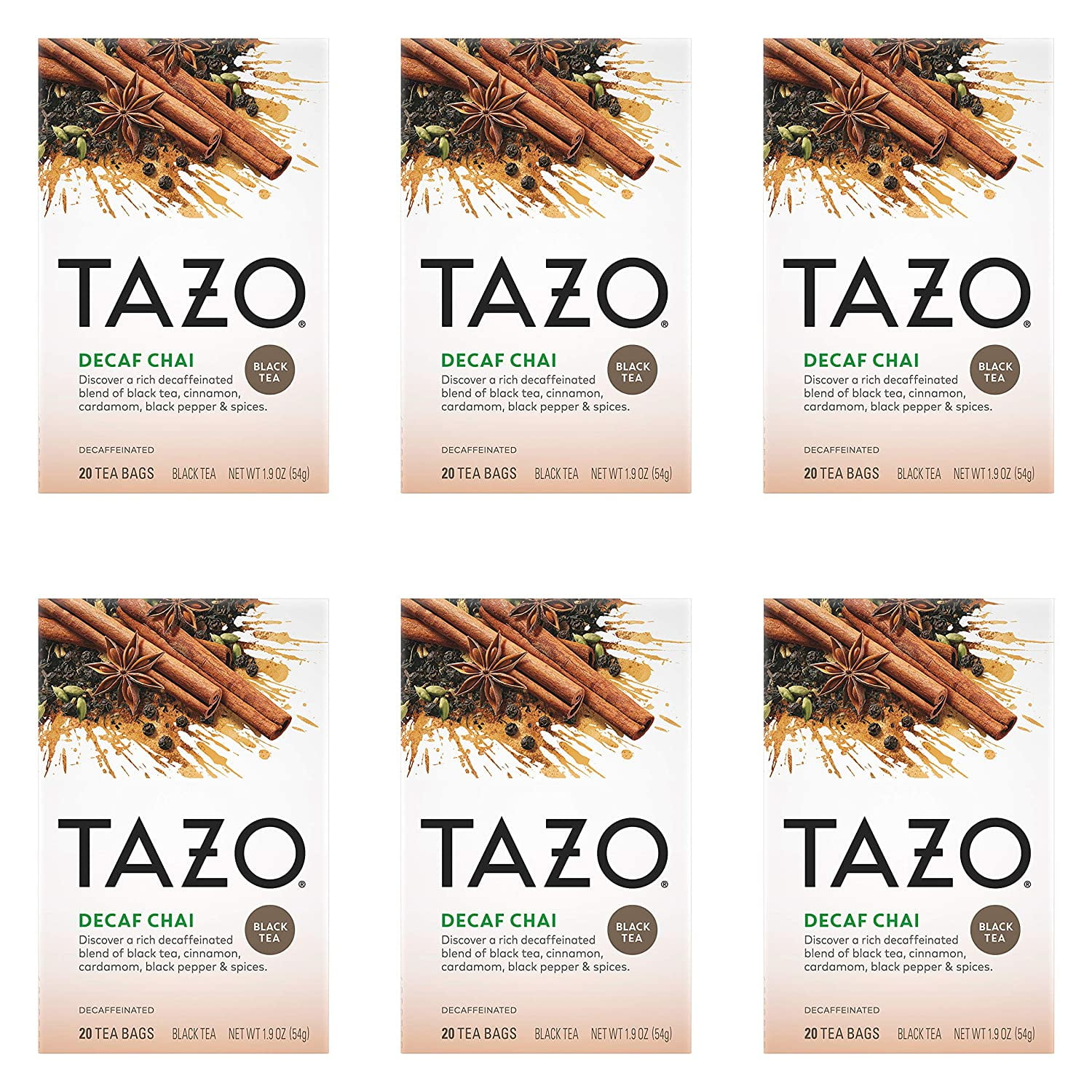 Tazo Black Tea Bags for a cup of relaxing Decaf Chai Caffeine Free 20