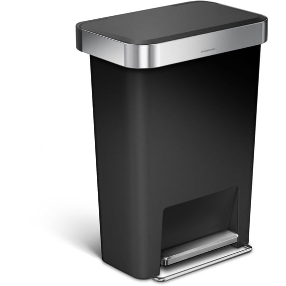 simplehuman 12 Gallon Plastic Step-On Trash Can with Liner Pocket, Rectangular Kitchen Garbage Can, Multiple Colors