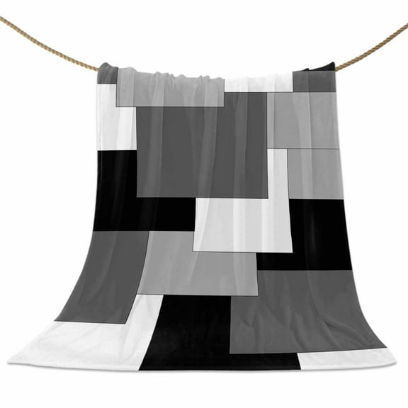 Flannel Fleece Blanket Abstract Modern Geometric Super Soft Warm Cozy Throw Blanket Black White Grey Bed Couch Car Blankets for All Season 60" x 80"