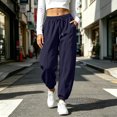 thumbnail image 2 of Resicozy Women's Tapered Joggers with Pockets High Waist Elastic Drawstring Sweatpants Ribbed Ankle Cuffs Casual Pants Dark Blue L, 2 of 7