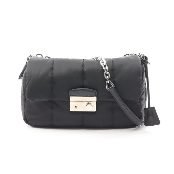 Pre-Owned Prada TESSUTO BOMBER Shoulder Bag/Handbag, Nylon and Leather, Women's, Black (BR5024)