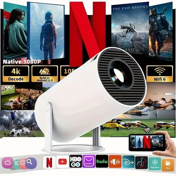 4K HD Smart Projector | Wi-Fi & USB Connectivity, 180° Adjustable, Built-In Apps & Speaker | HD Projector for Movie Gaming Office