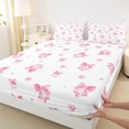 thumbnail image 3 of Manfei Dreamy Pink Bowknot Twin Sheet Sets for Girls, Fairy Tale Princess Twin Fitted Sheet, Cartoon Cherry Bow Flat Sheet, Breathable Home Decor, 3 Pieces, 3 of 7