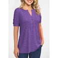 thumbnail image 3 of Ladiyo Ladies Summer Casual Solid Color Hollow V-Neck Ruched Slim Fit T-shirt Top S-2L, 3 of 4