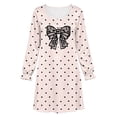thumbnail image 4 of ATORRE Girls Bowknot Long Sleeve Dress Lightweight Cute Polka Dots Loose Crewnecke Swing Satin Dresses for Daily Fall Winter 2026 Beige 14-15 Years, 4 of 8
