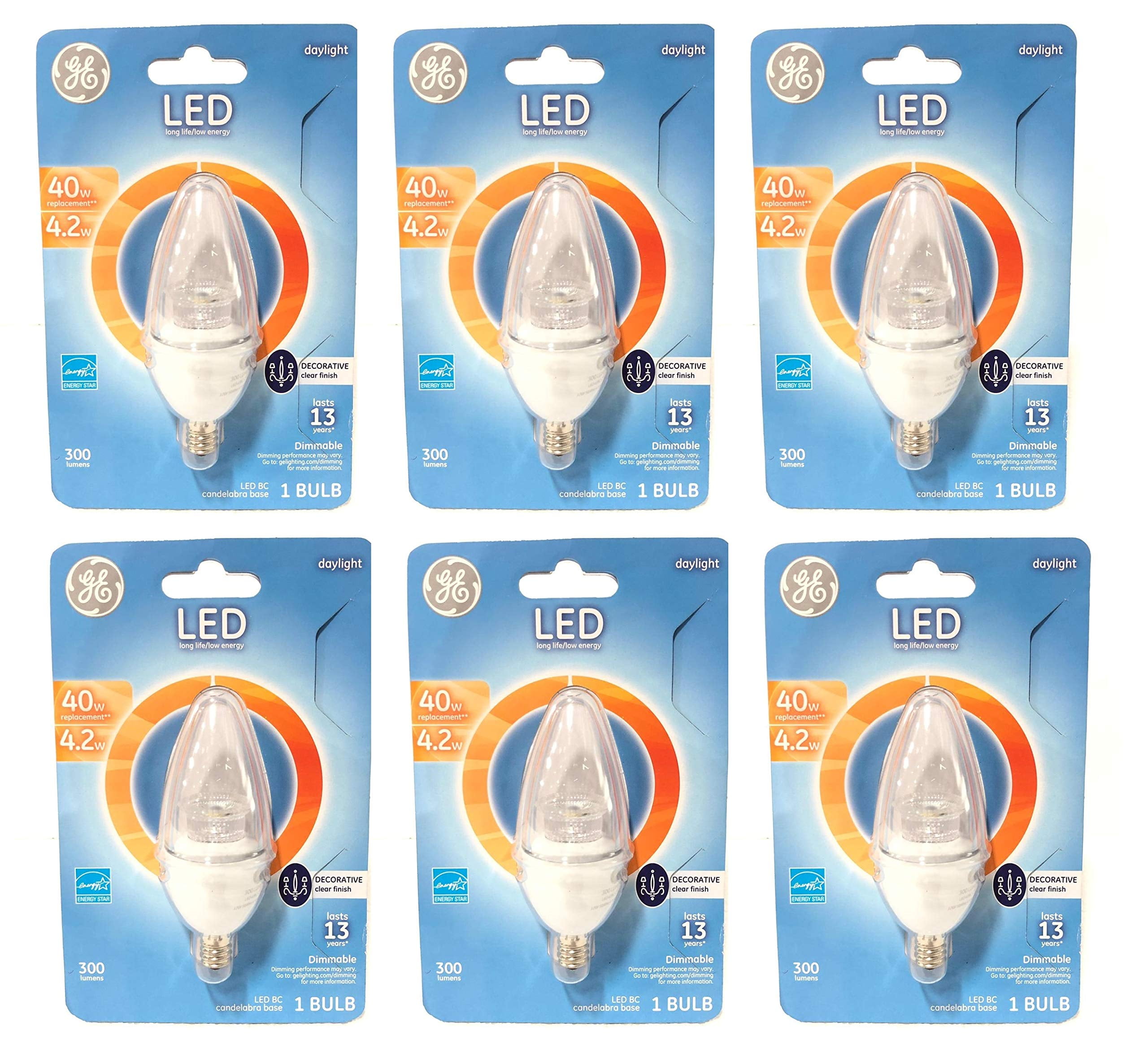 GE 37152 LED Decorative Light Bulb Daylight 40W =4.2W(Candelabra) 6PACK
