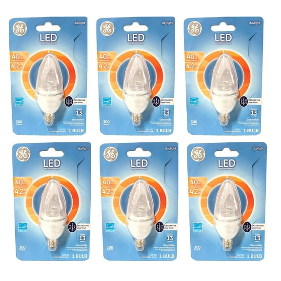 GE 37152 LED Decorative Light Bulb Daylight 40W =4.2W(Candelabra) 6PACK