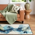 thumbnail image 6 of Teal Blue Gold Ink Wash Runner Rug, 60x18 Inches Modern Abstract Watercolor Long Floor Mat, Non-Slip Washable Art Rug for Entryway Kitchen, 6 of 9