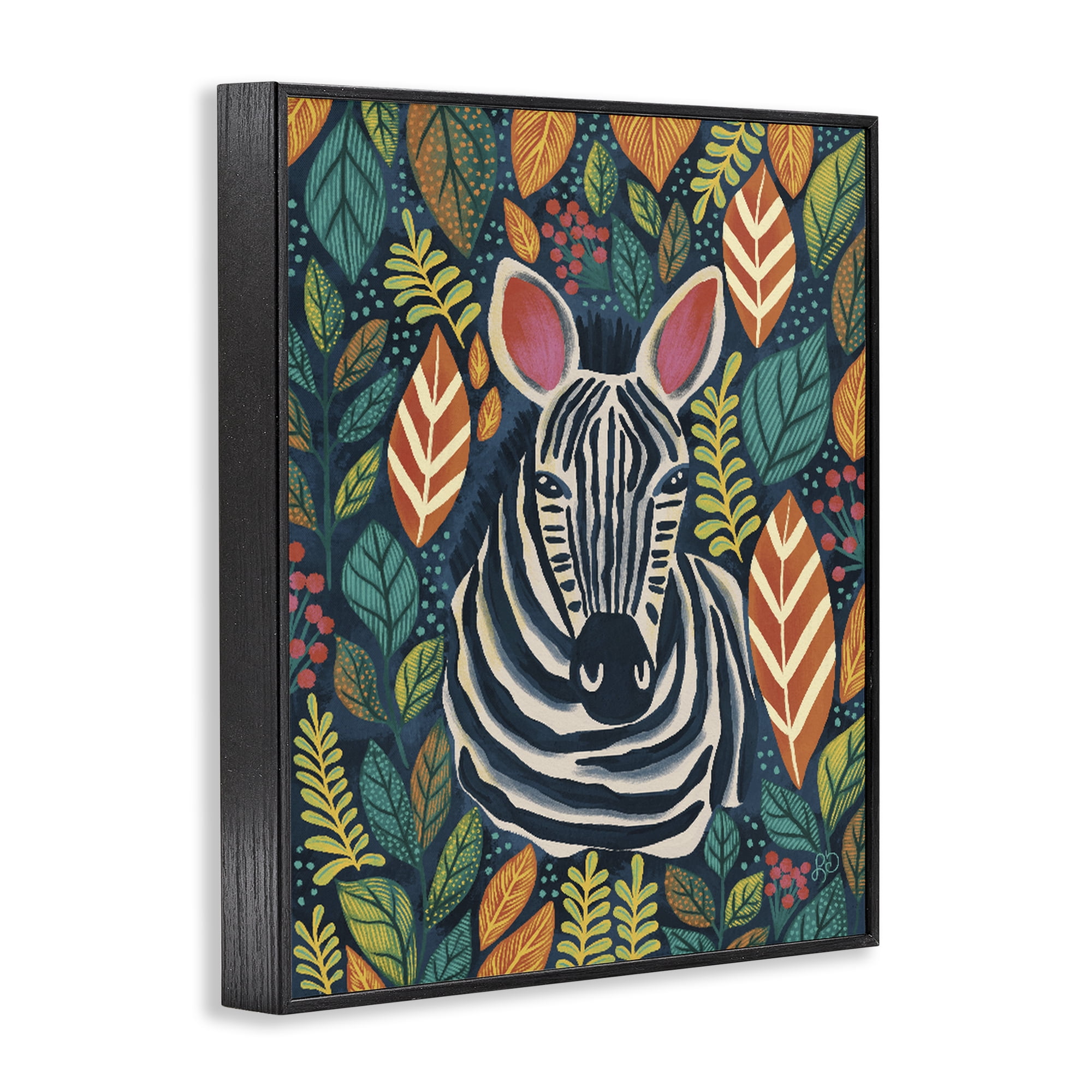 Stupell Industries Exotic Leaf Pattern Zebra Black Framed Giclee Art, design by Lisa R Dumm