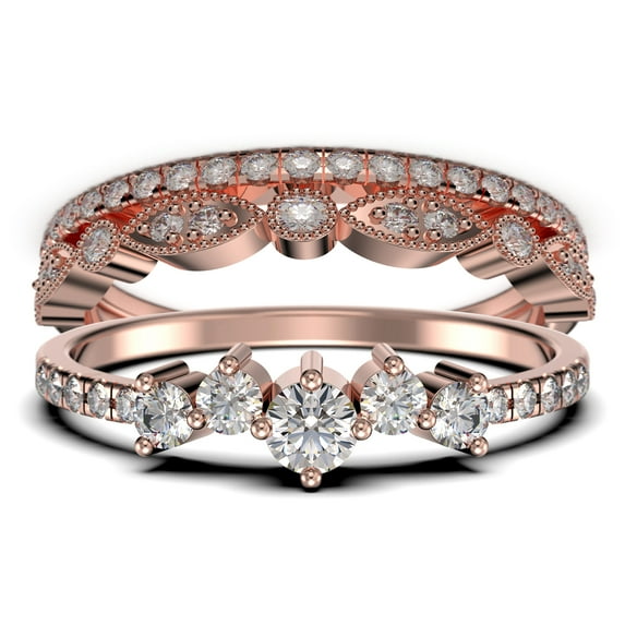 Minimalist Promige Ring 1.60 Carat Round Cut Diamond Moissanite Cheap Engagement Ring Wedding Band Ring in 10k Solid Rose Gold, Trio Set, Matching Band, Fairy Ring, Anniversary Ring