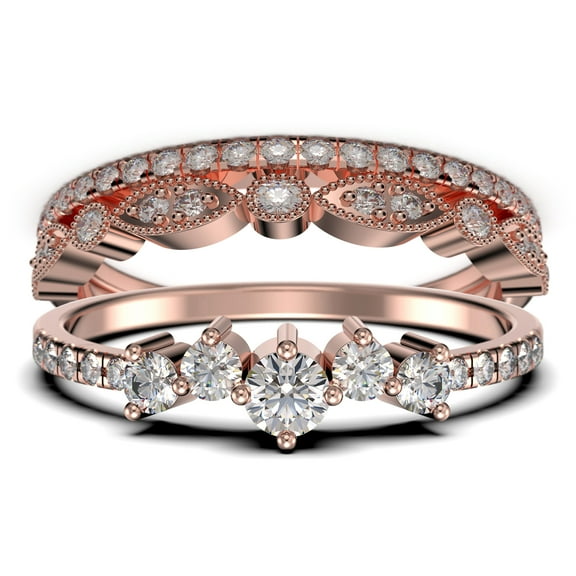 Minimalist Promige Ring 1.60 Carat Round Cut Diamond Moissanite Cheap Engagement Ring Wedding Band Ring in 10k Solid Rose Gold, Trio Set, Matching Band, Fairy Ring, Anniversary Ring