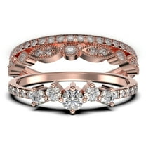 Minimalist Promige Ring 1.60 Carat Round Cut Diamond Moissanite Cheap Engagement Ring Wedding Band Ring in 10k Solid Rose Gold, Trio Set, Matching Band, Fairy Ring, Anniversary Ring