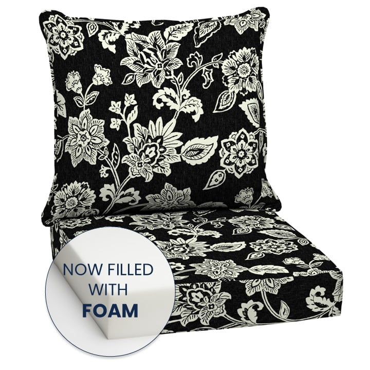 ARDEN Outdoor Foam Deep Seat Cushion Set, 24 in x 24 in, Weather-Proof, Rain-Proof, Fade Resistant Patio Cushion, Bottom and Back Cushion for Chair, Sofa, and Couch Ashland Black Jacobean