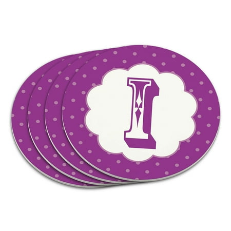 

Letter I Initial Flower Purple Coaster Set