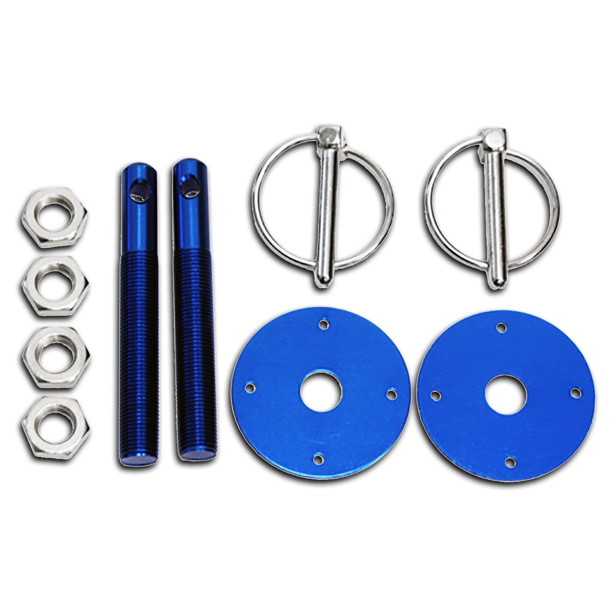 Cobra-Tek - 2x Blue Aluminum Hood Pin Kit 1/4" Flip Over Ring 1/2 x 4&...