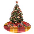 thumbnail image 4 of Falda de árbol de Navidad a cuadros rojos y naranjas, suave y divertida, decoración navideña de granja con cuello para árbol de Navidad de 30", 4 of 4