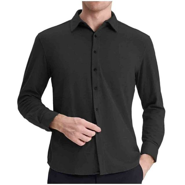 Long Sleeve Shirts for Men, Solid Color Lapel Button Cardigan with Fleece Lining