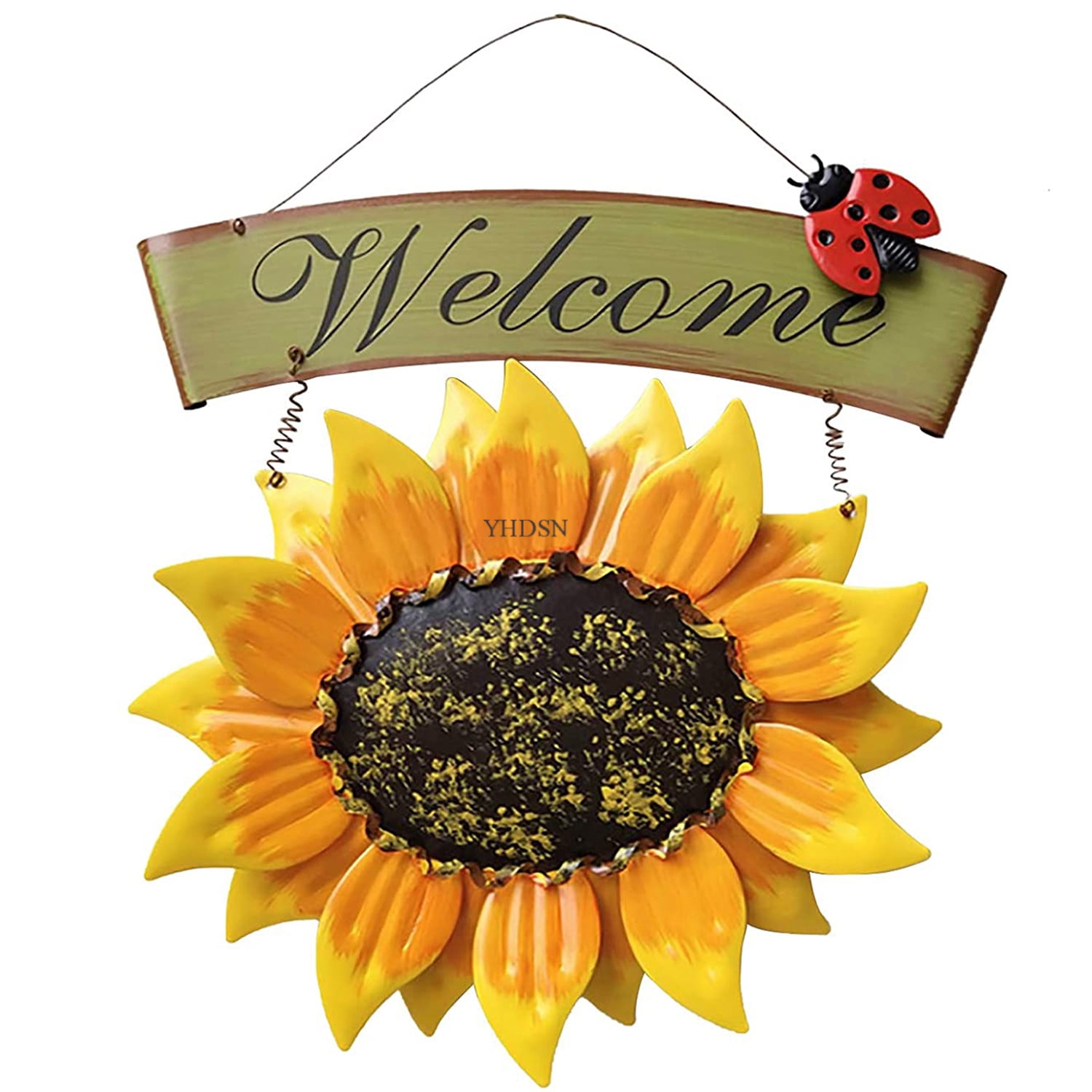Metal Sunflower Welcome Sign Wall Décor Great Gift Fence Decor 17"X10" 