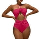 thumbnail image 1 of Trajes de baño de una pieza para mujer, bikini de moda de color liso con cordón y tirantes de rosas huecas, traje de baño para mujer, trajes de baño para mujer, moda de playa para mujer, 1 of 9
