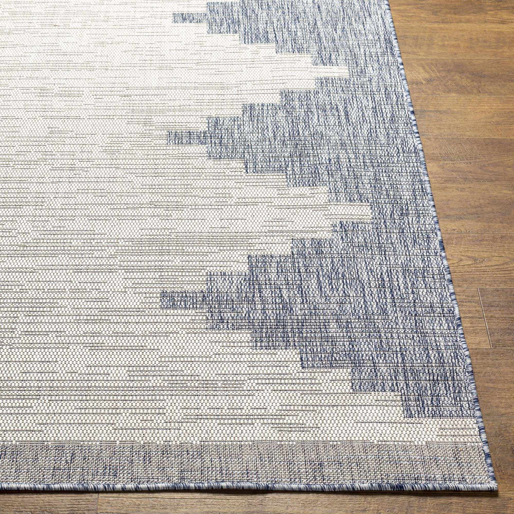 Hauteloom Djugun Outdoor Area Rug - Outside Porch Patio Rug Carpet - Waterproof Rug - Geometric - Blue, Gray, Beige - 8'10" x 12'