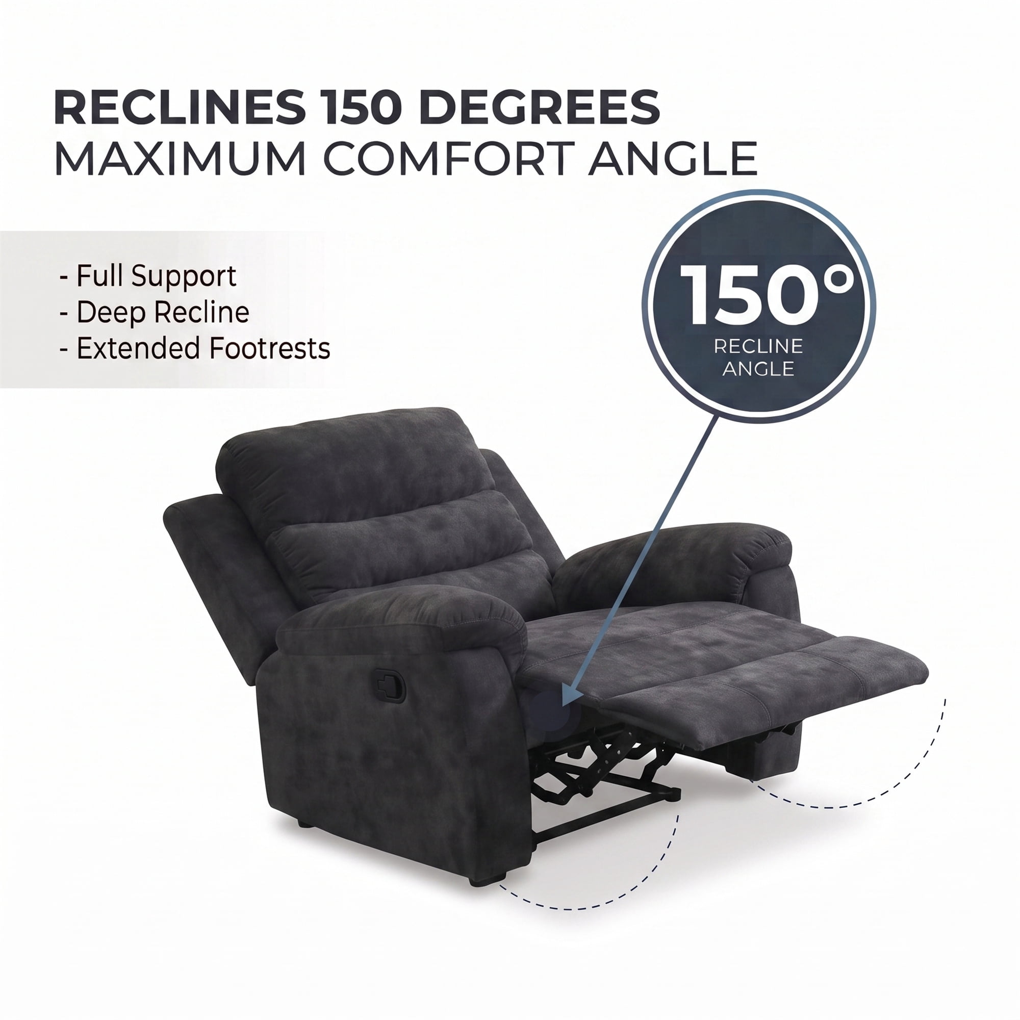 35" Manual Recliner Chair Padded Armchair Living Room, Gray