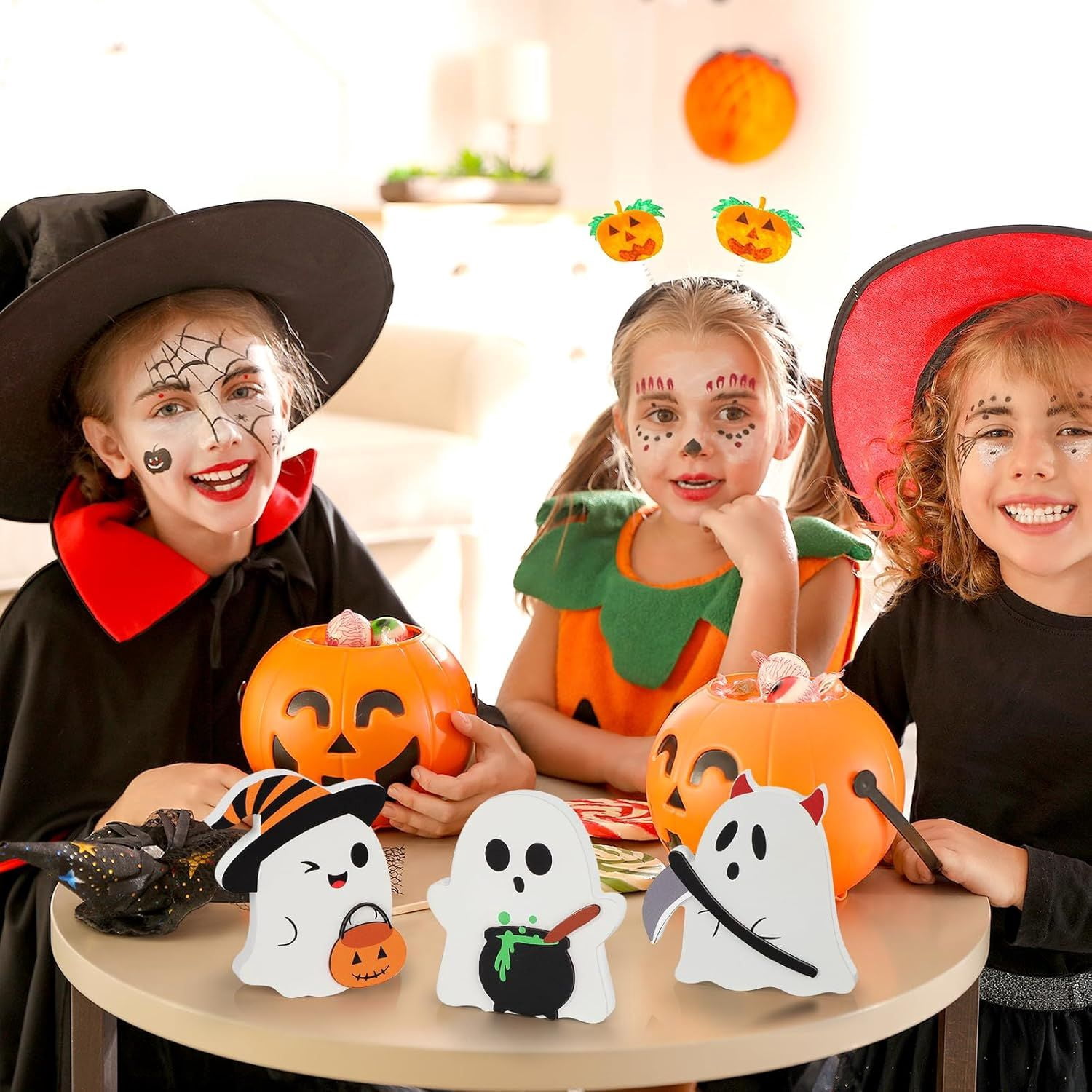 Set of 3 Cute Wooden Ghost Tiered Tray Decorations for Halloween Home Decor