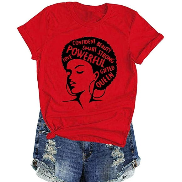 YourTops Afro Powerful Woman T-Shirt Strong Confident Queen T-Shirt (US S, 3-Red)
