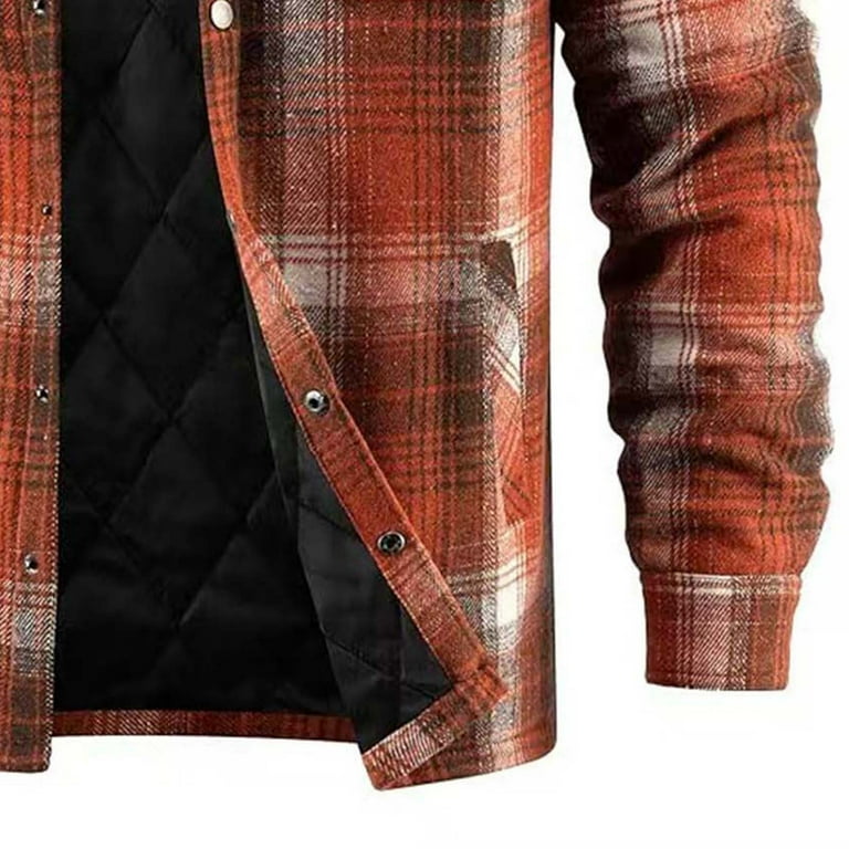 ZCFZJW Men's Flannel Plaid Shirt Jacket Quilted Lined Long Sleeve