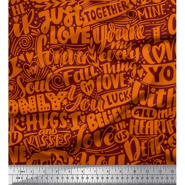 Soimoi Red Poly Georgette Fabric Just Love Forever Text Printed Craft Fabric by the Yard 42 Inch Wide