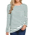 thumbnail image 2 of kaprioy Womens 3/4 Length Sleeve Tops Striped Boatneck Shirt Breton French Cotton Tees Green, XL, 2 of 4