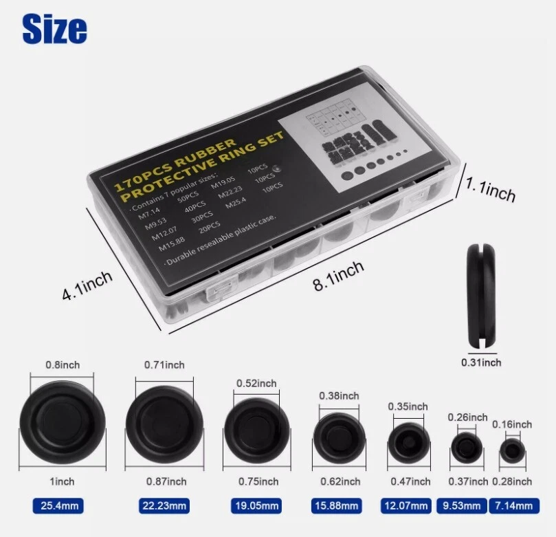 CIRCLE- 170Pcs Rubber Grommet Firewall Hole Plug Electrical Wiring Gasket Assortment Kit