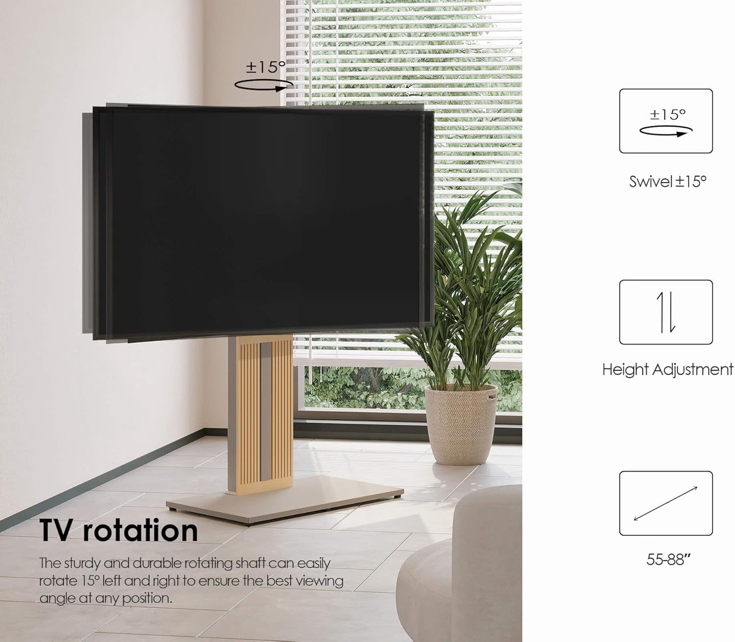 FITUEYES Zen Series Floor TV Stand for 55–88 Inch TVs, Gray & Light Wood, Hidden Storage