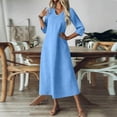 thumbnail image 6 of ClodeEU Women's V Neck 3/4 Sleeve Dresses ,Elegant A-Line Work Business Formal Midi Dress with Pockets Sky Blue,Womens Plus XL, 6 of 6