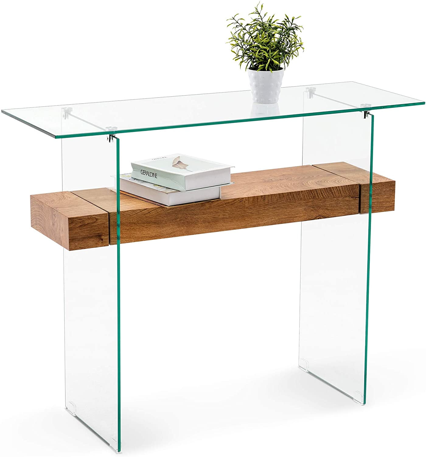 Ivinta Narrow Glass Console Table With Storage Modern Sofa Table Entryway Table Glass Writing