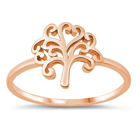 All in Stock Rose Gold-Tone Sterling Silver Victorian Tree of Life Ring Size 8