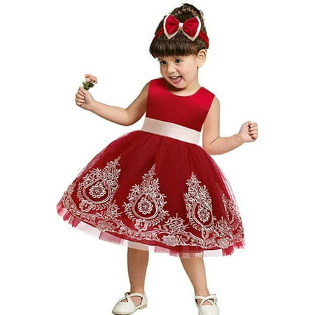 

Apepal Baby Girl Pageant Lace Dress Toddler Party Bowknot Gown Dress With Headwear