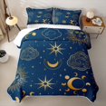thumbnail image 2 of Manfei Bohemian Celestial Stars Twin Quilt Set,Retro Sun Moon Clouds Twin Coverlet Set,Gold Blue,Navy Blue Reversible,2pcs,1 Bedspread and 1 Pillowcase, 2 of 7