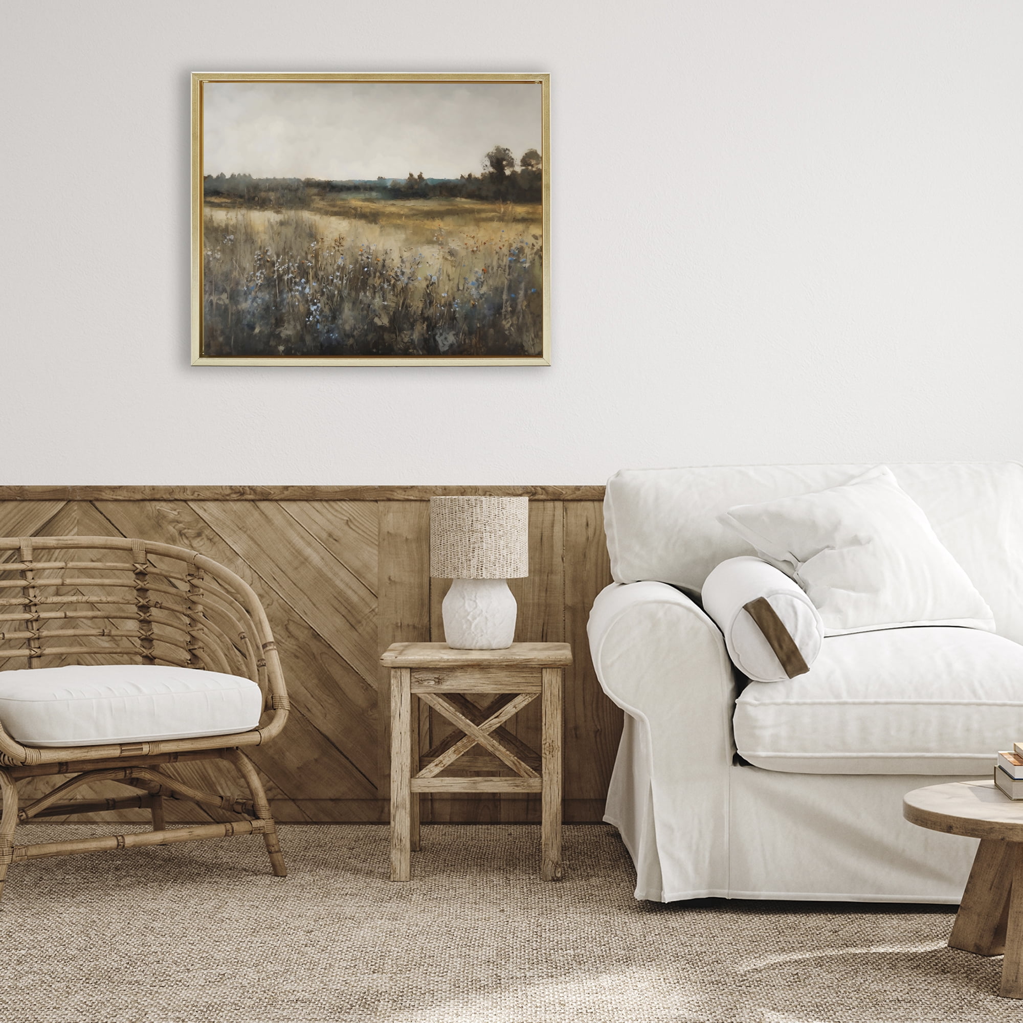 Stupell Industries Wildflowers & Wheat Meadow Gold Framed Floater Canvas Wall Art, design by Creative Studio