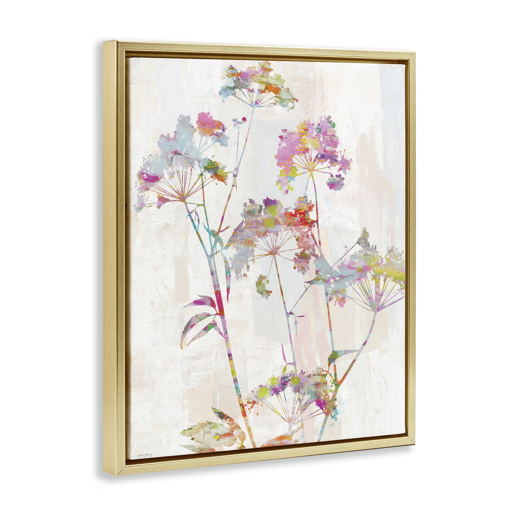 Kaleidoscopic Delicate Herbs Gold Framed Floater Canvas Wall Art, design by Amber Sterling