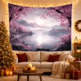 thumbnail image 3 of Cherry Blossom Lake with Misty Mountains in Purple Haze, Dreamy Watercolor for Nature Lovers, Serene Asian Wall Art, Housewarming Gift, Tapestry Wall Hanging for Bedroom and Living Room, 3 of 7