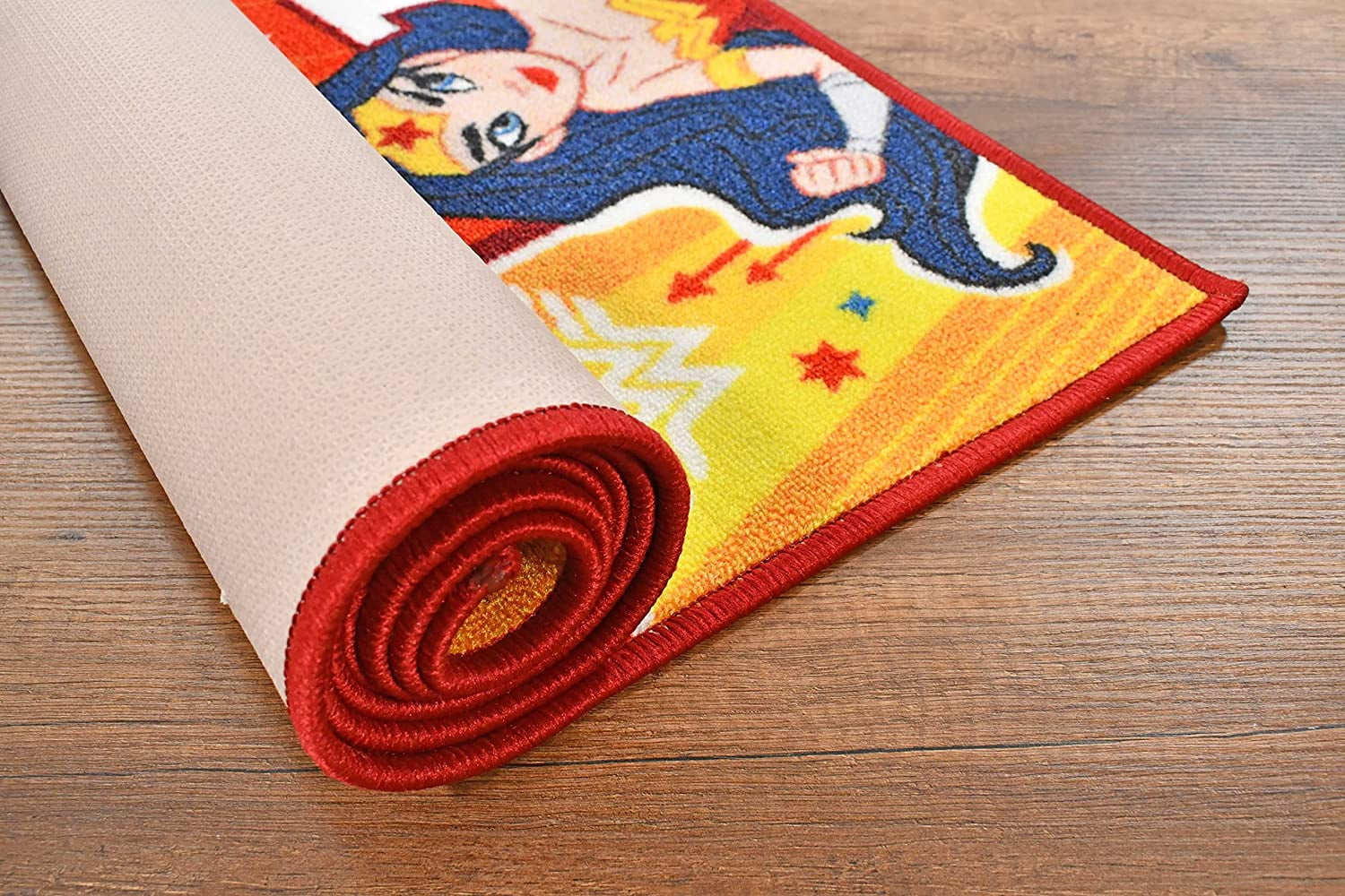 KC Cubs | Justice League Girls Hopscotch Number Counting Activity Educational Learning & Fun Game Play Area Non-Slip Rug Carpet for Kids and Children Bedrooms, Classroom and Playroom