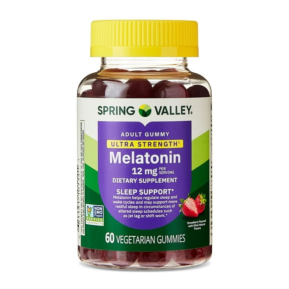 Spring Valley Ultra Strength Melatonin Sleep Support Dietary Supplement Vegetarian Gummies, 12 mg, 60 Count