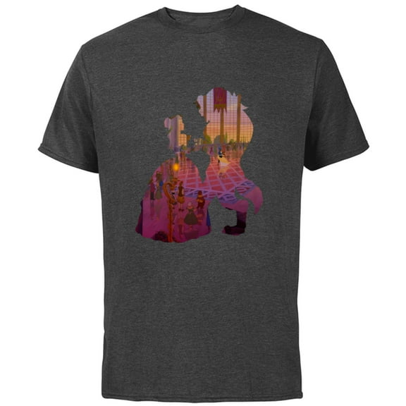 Disney Classic Beauty and the Beast Silhouette Dance - Short Sleeve Cotton T-Shirt for Adults - Customized-Charcoal