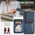 thumbnail image 4 of for Samsung Galaxy S25 Plus PU Leather Back Case, Vintage Slim Card Slot with Magnetic Closure Wristband Holder Kickstand RFID Blocking Wallet Phone Case Cover for Samsung Galaxy S25 Plus, Blue, 4 of 9