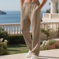 thumbnail image 4 of Havenx Baggy Sweatpants for Men Straight Wide Leg Drawstring Jogger Pants with Pockets Elastic Waist Open Bottom Sweatpant Loose Fit Soft Fall Winter Comfy Workout Trousers,Khaki 3XL, 4 of 5