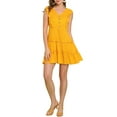 thumbnail image 2 of MODA NOVA Junior's Casual V Neck Ruffle Trim Sleeve Flare Tiered Dress Yellow S, 2 of 5