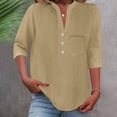 thumbnail image 2 of Ltctricy Women's 3/4 Sleeve Tops V Neck Half Button Solid Color Business Casual Work Shirts Loose Tunic Blouses 2025, 2 of 7